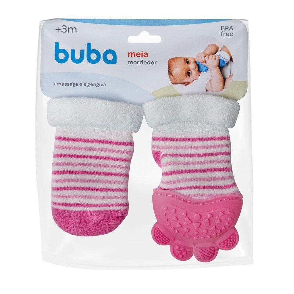Meia Com Mordedor Massageador De Gengiva Silicone Rosa Buba