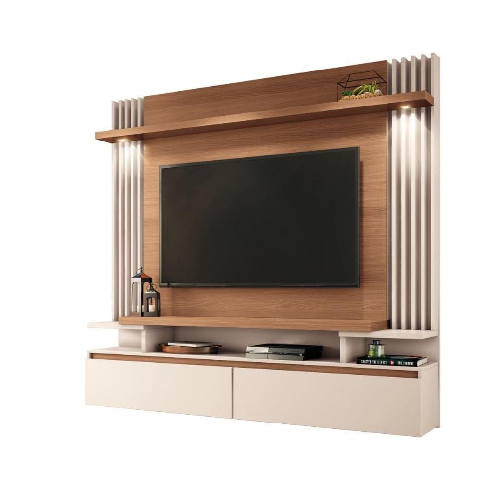 Home Suspenso Cosmo Para TV 55 Polegadas 1,80 m Nature/ Off White Harmônica Móveis
