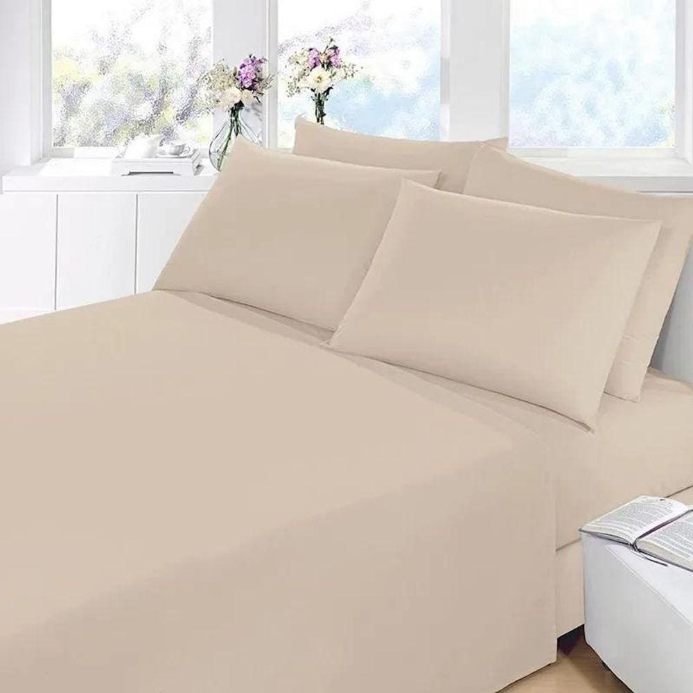 Lençol Casal Cama Box Luxo 1,38X1,88X30Cm 3 Peças - Bege