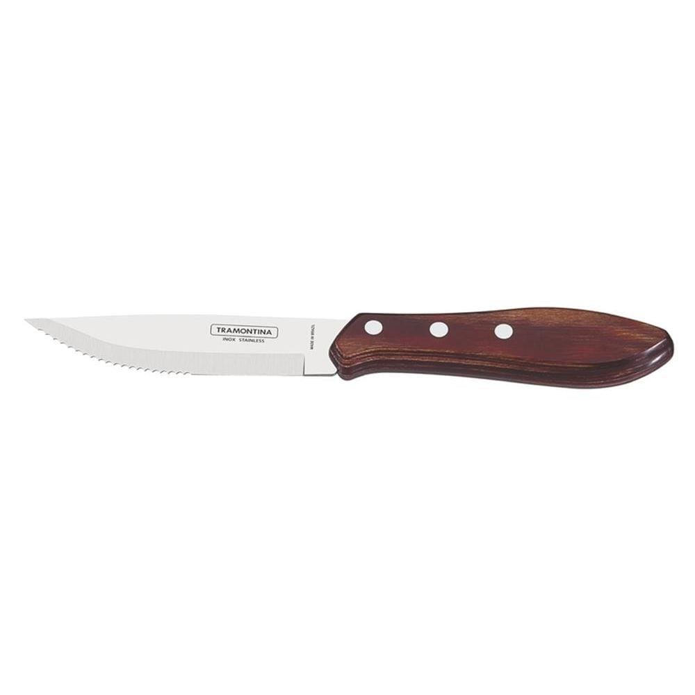 Kit 6 Faca Para Churrasco Jumbo 5 Polywood Vermelho Lamina De Aco Inox E Cabo De Madeira Tramontina