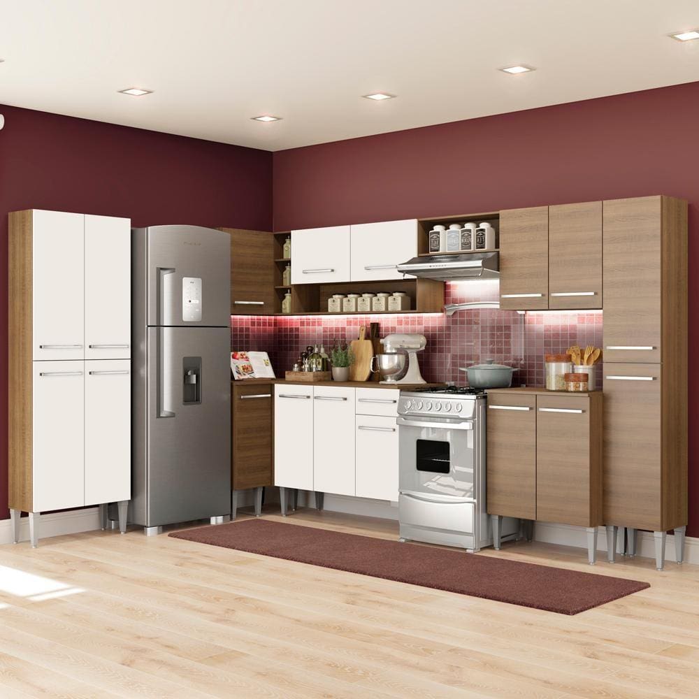 Cozinha Completa de Canto Reto Madesa Emilly Live com Armário e Balcão 17 Portas 1 Gaveta