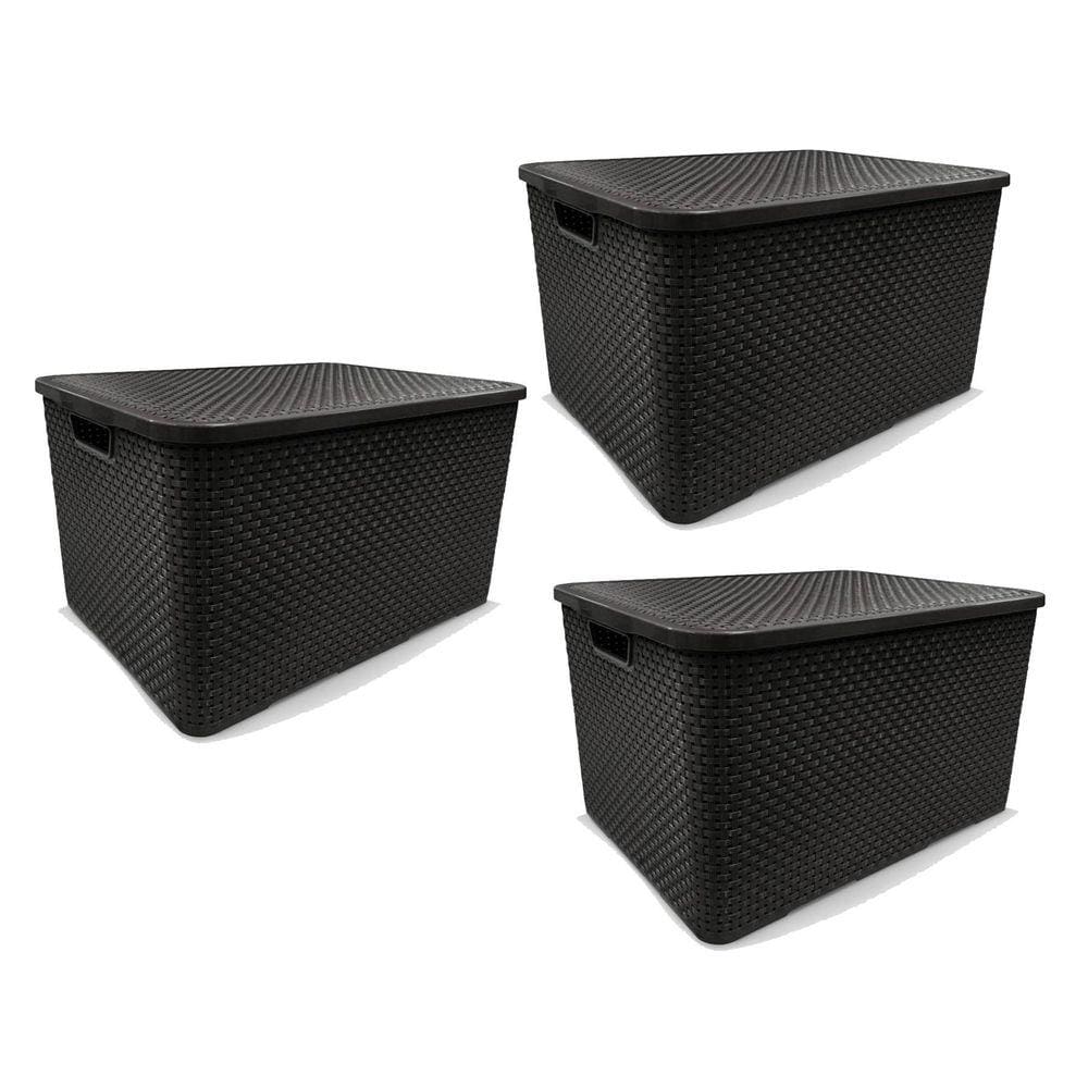 Kit 3 Caixas Organizadoras Rattan Preta 40 Litros Arqplast