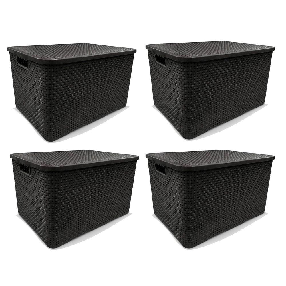 Kit 4 Caixas Organizadoras Rattan Preta 40 Litros Arqplast
