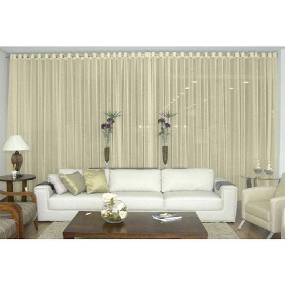 Cortina Para Sala Tecido Voil Ilhós Cromado Bege 6,00x2,80m