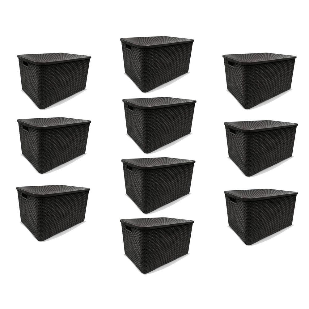 Kit 10 Caixas Organizadoras Rattan Preta 40 Litros Arqplast