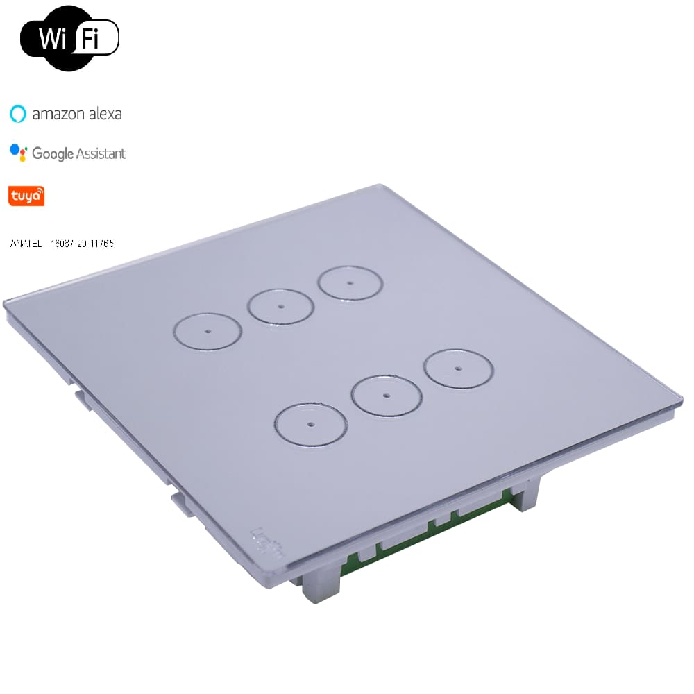 Interruptor Touch Wi-Fi Tok Glass 6 Botões Prata 4X4 Lumenx