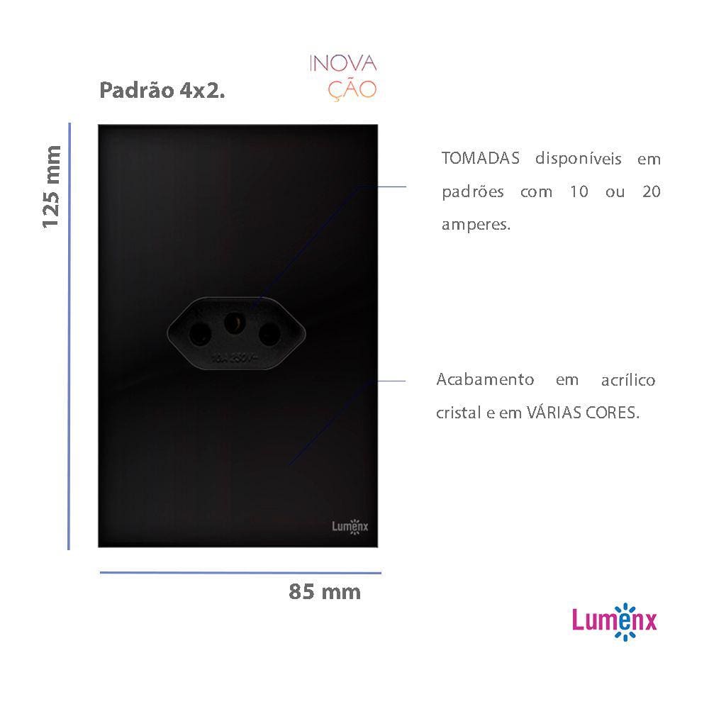 Tomada Simples Tok Glass Preto Lumenx