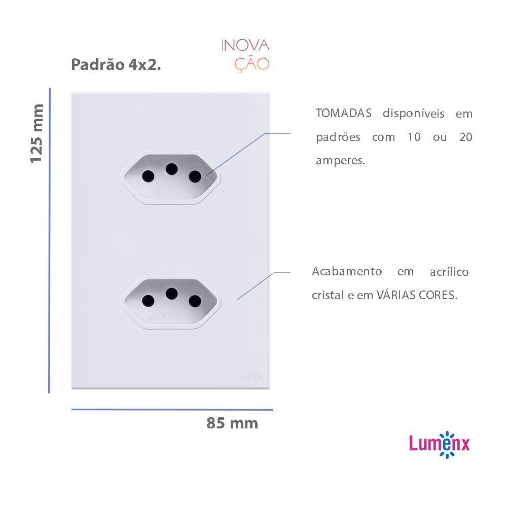 Tomada Dupla 20A Tok Glass Branco Lumenx