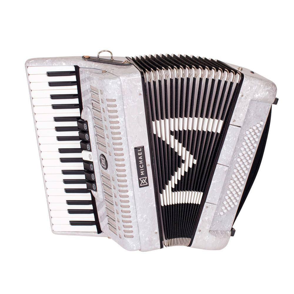 Acordeon Michael 80Bx Acm8007 7/2 37 7 Registros Pwh Branco Perola