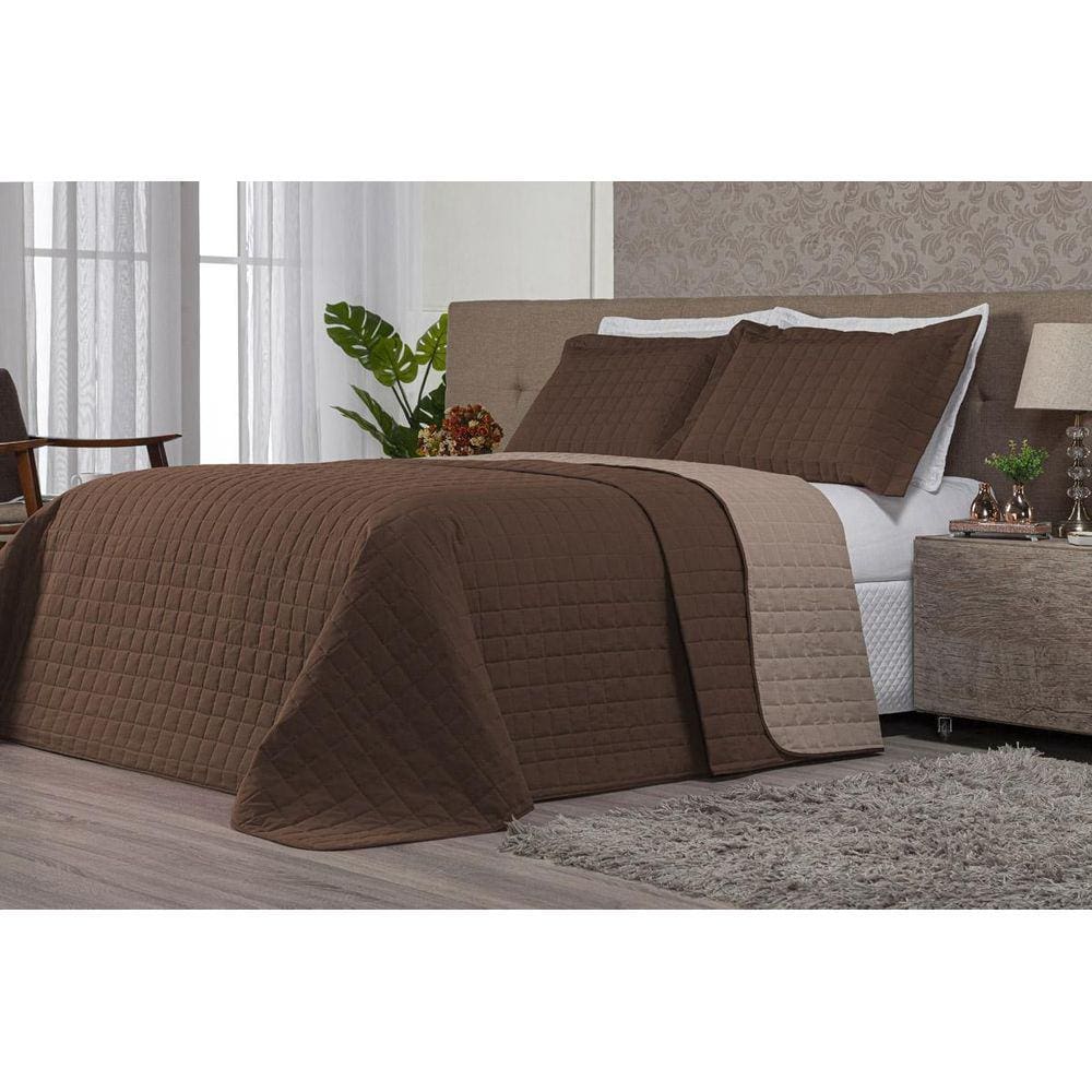 Cobre Leito Dupla Face Premium Queen Tabaco/Cáqui