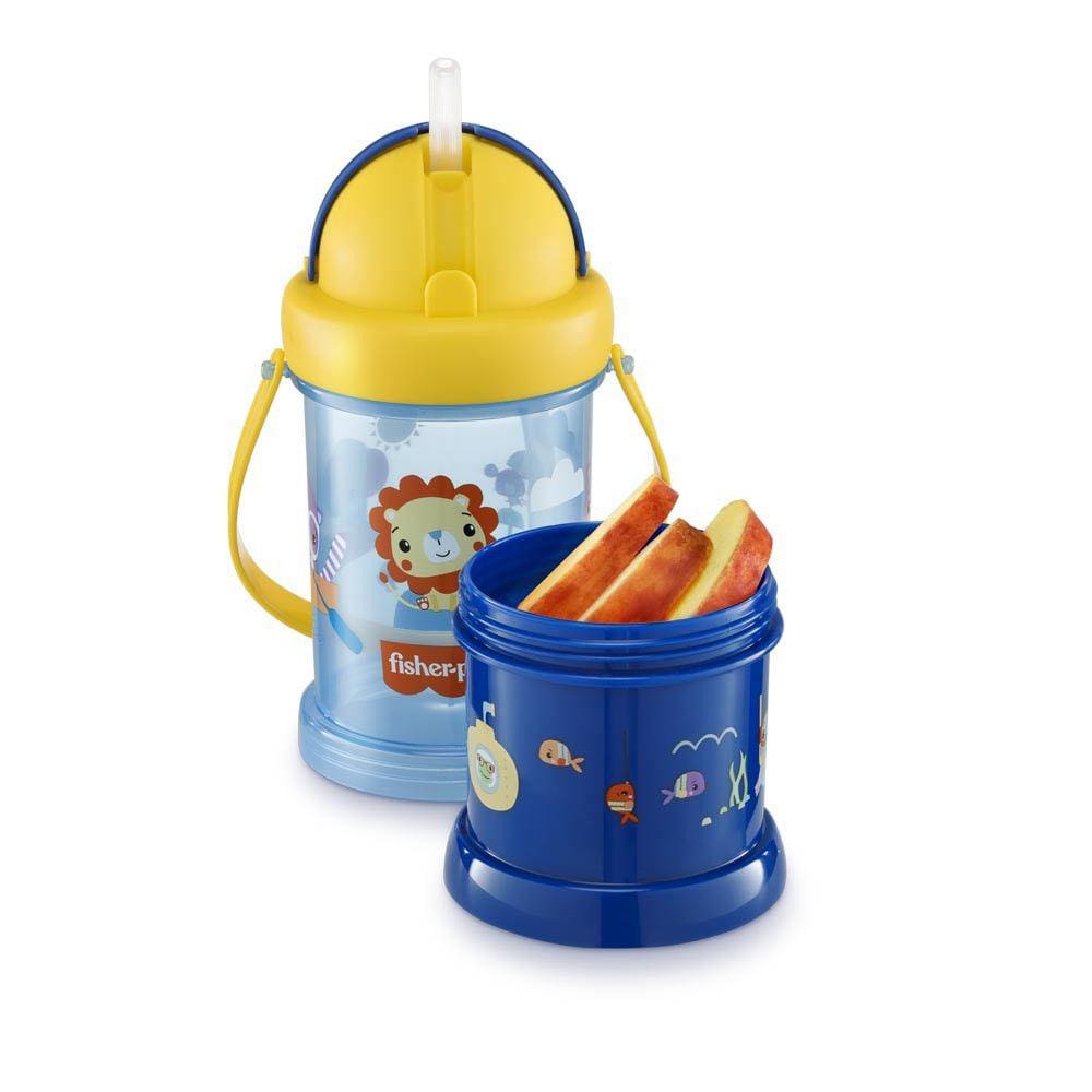 Copo com Porta Snack Playfyl Summer Sky 300ml Azul Fisher Price - BB1012