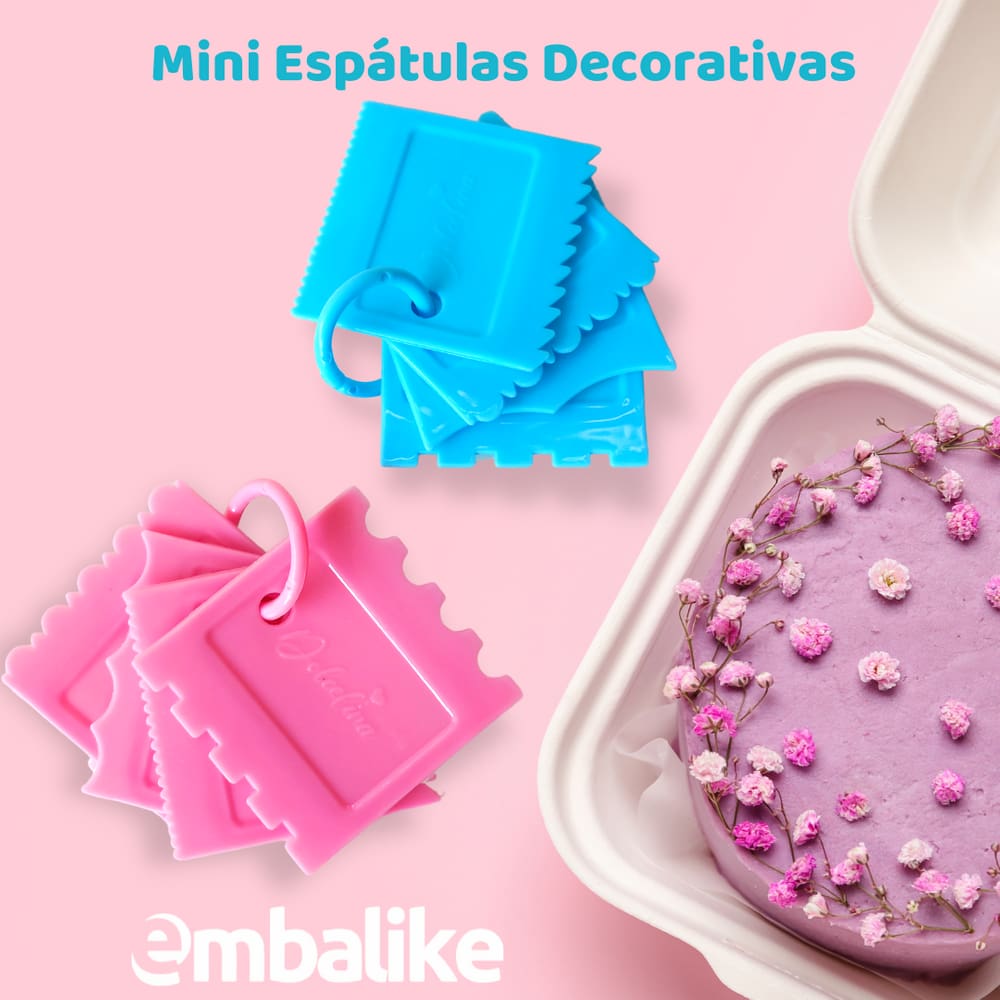 Kit Chaveiro Mini Espátulas Decorativas Para Mini Bolo e Bentô Cake - Rosa ou Azul