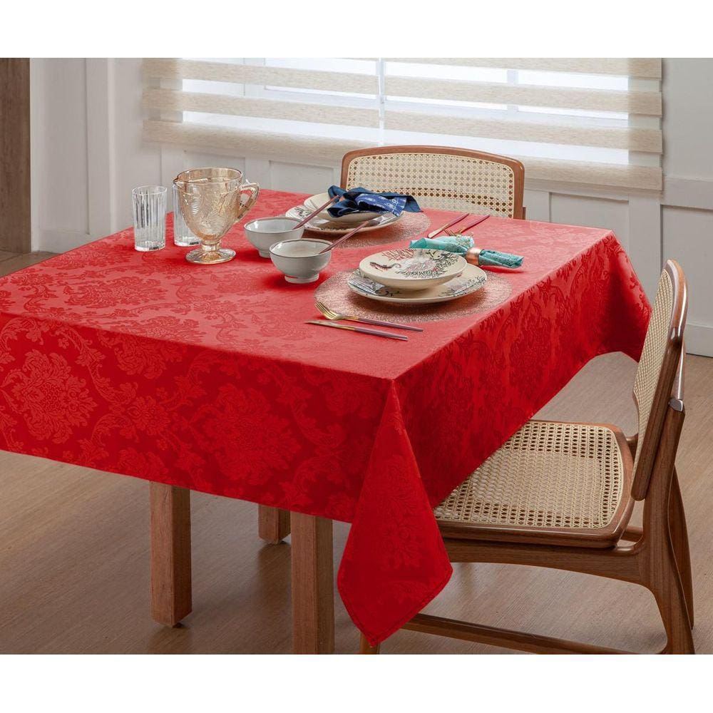 Toalha De Mesa 8 Lugares Cor Vermelho Jacquard 2,50M Natal