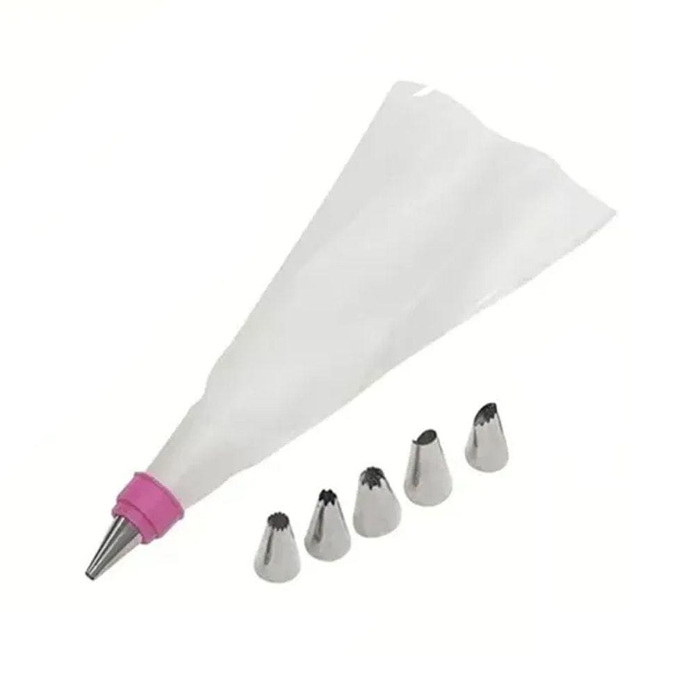 Kit Confeiteiro Profissional com 5 Bicos Saco Reutilizável