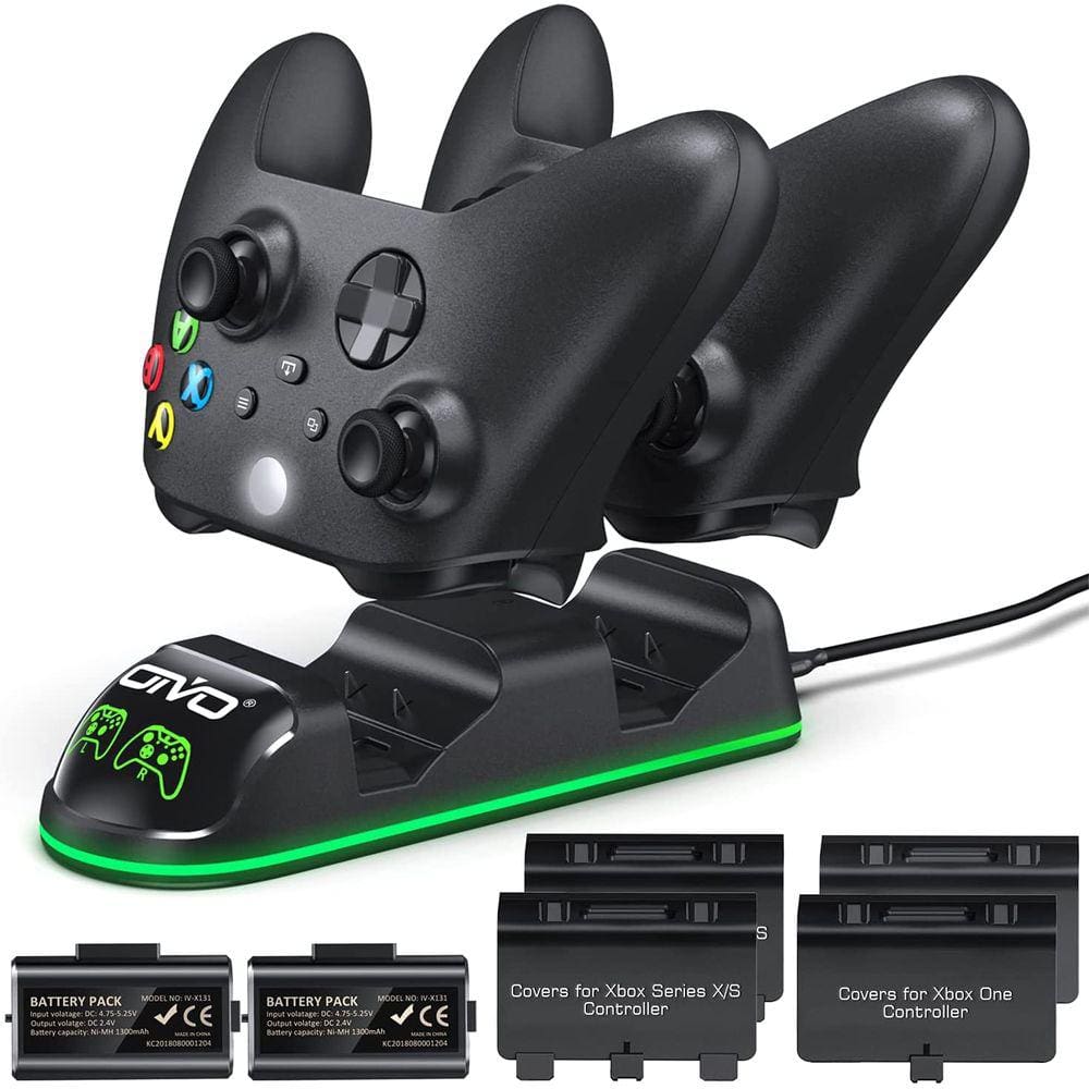 Carregador Duplo C/ Led OIVO Compatível Com Controle Xbox Series Ou Xbox One C/ 2 Baterias + 4 Tampas