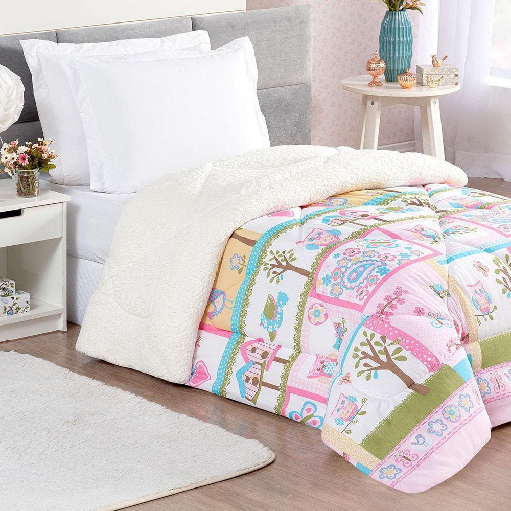 Coberdrom Infantil Solteiro Rosa Estampado 100% Algodão Pel