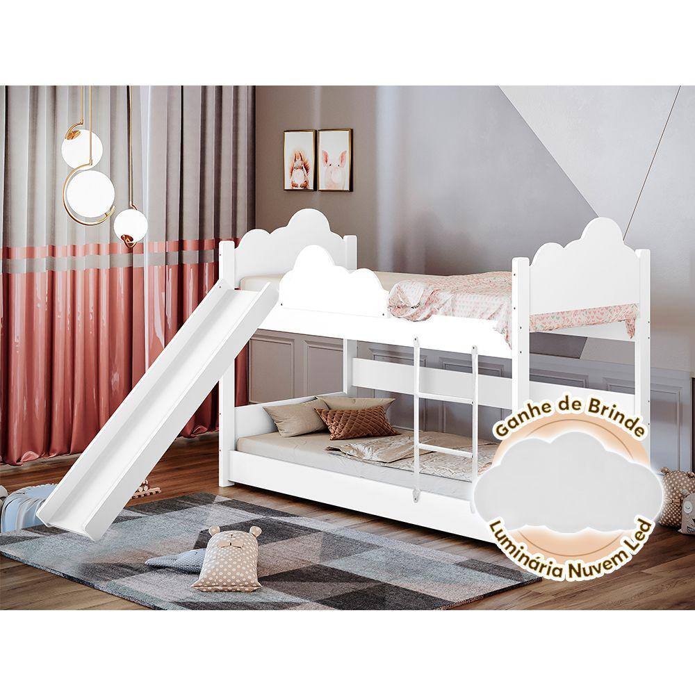 Beliche Solteiro Erika Nuvem Com Escorregador Branco + Luminária Led