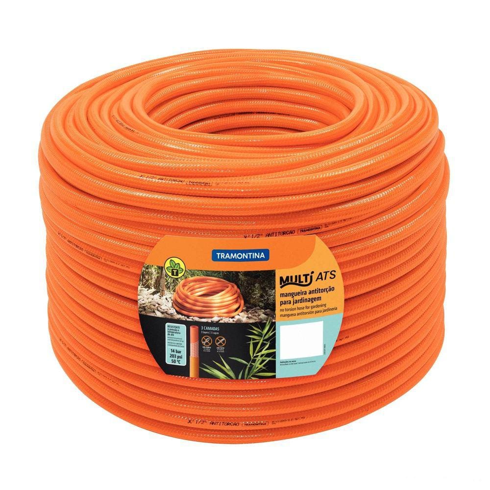 Mangueira Antitorção Multi ATS 1/2" Tramontina Laranja em PVC 3 Camadas 200 m Tramontina
