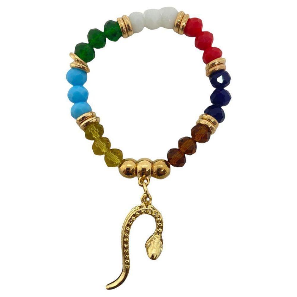 Pulseira Oxumare Serpente Dourada Cristal Colorido E