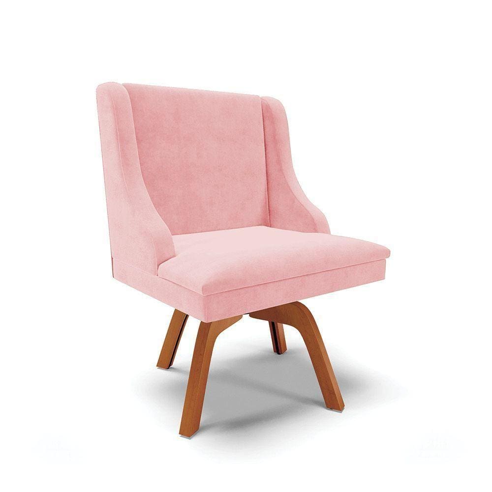 Cadeira Suede Rosa Bebê Giratória De Madeira