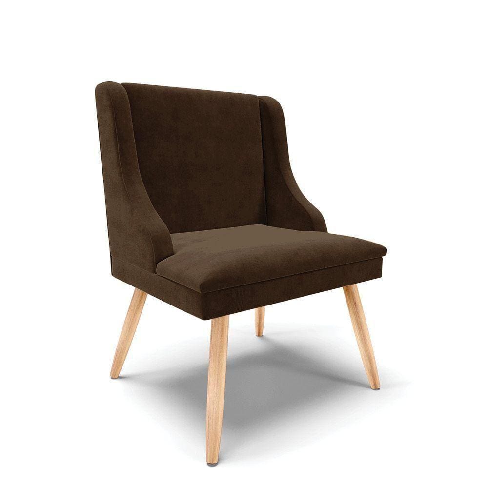 Cadeira De Jantar Liz Suede Marrom Pés Palito Natural