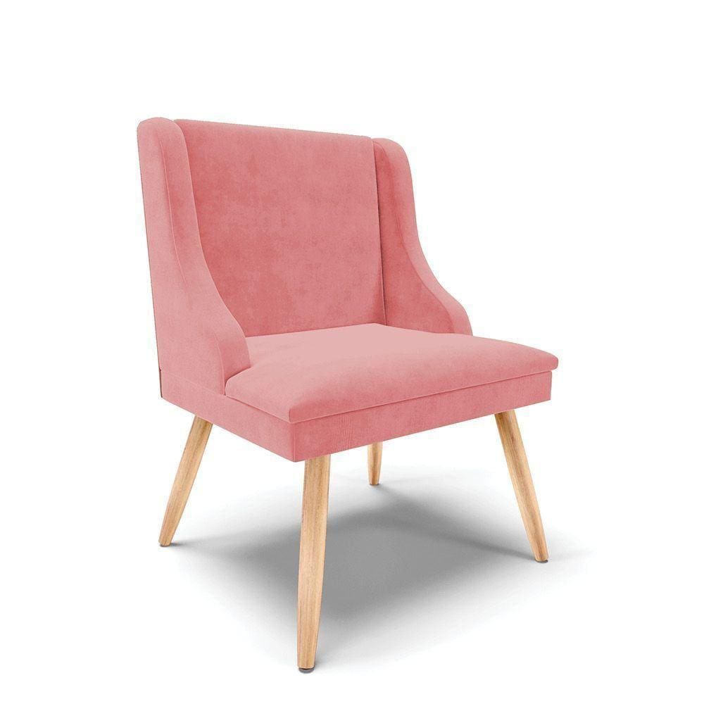 Cadeira De Jantar Liz Suede Rosê Pés Palito Natural