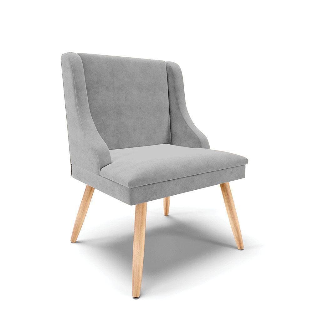 Cadeira De Jantar Liz Suede Cinza Pés Palito Natural