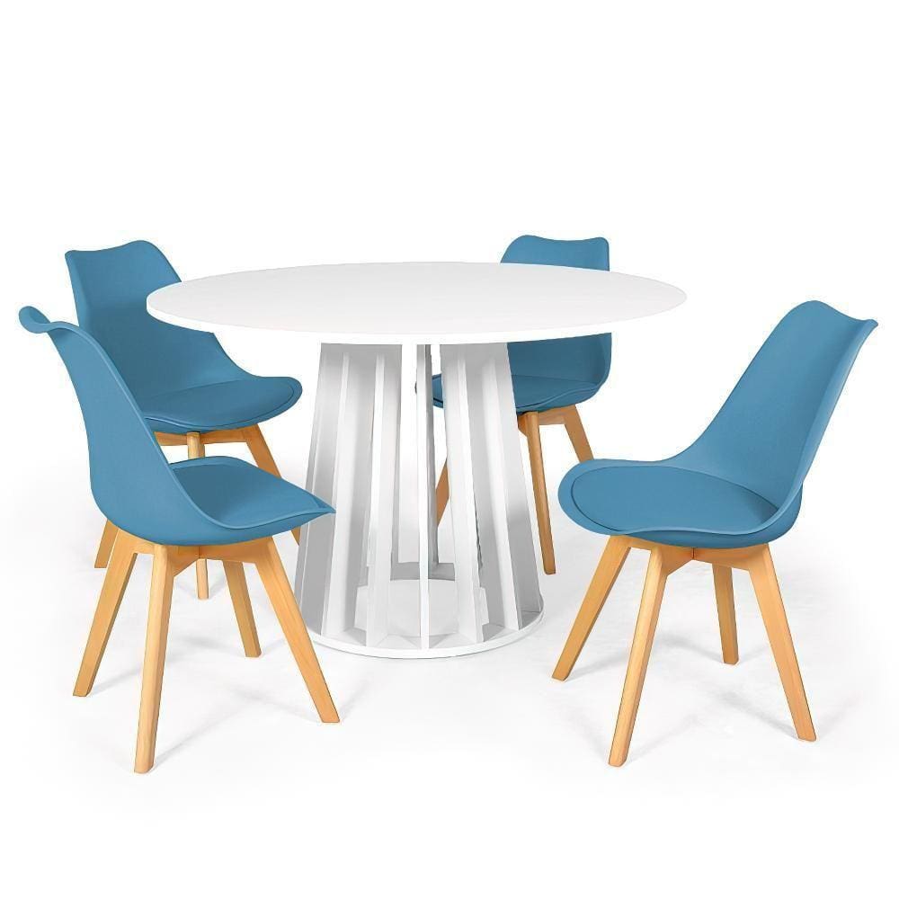 Conjunto Mesa De Jantar Redonda Talia Branca 120cm Com 4 Cadeiras Eiffel Leda - Turquesa