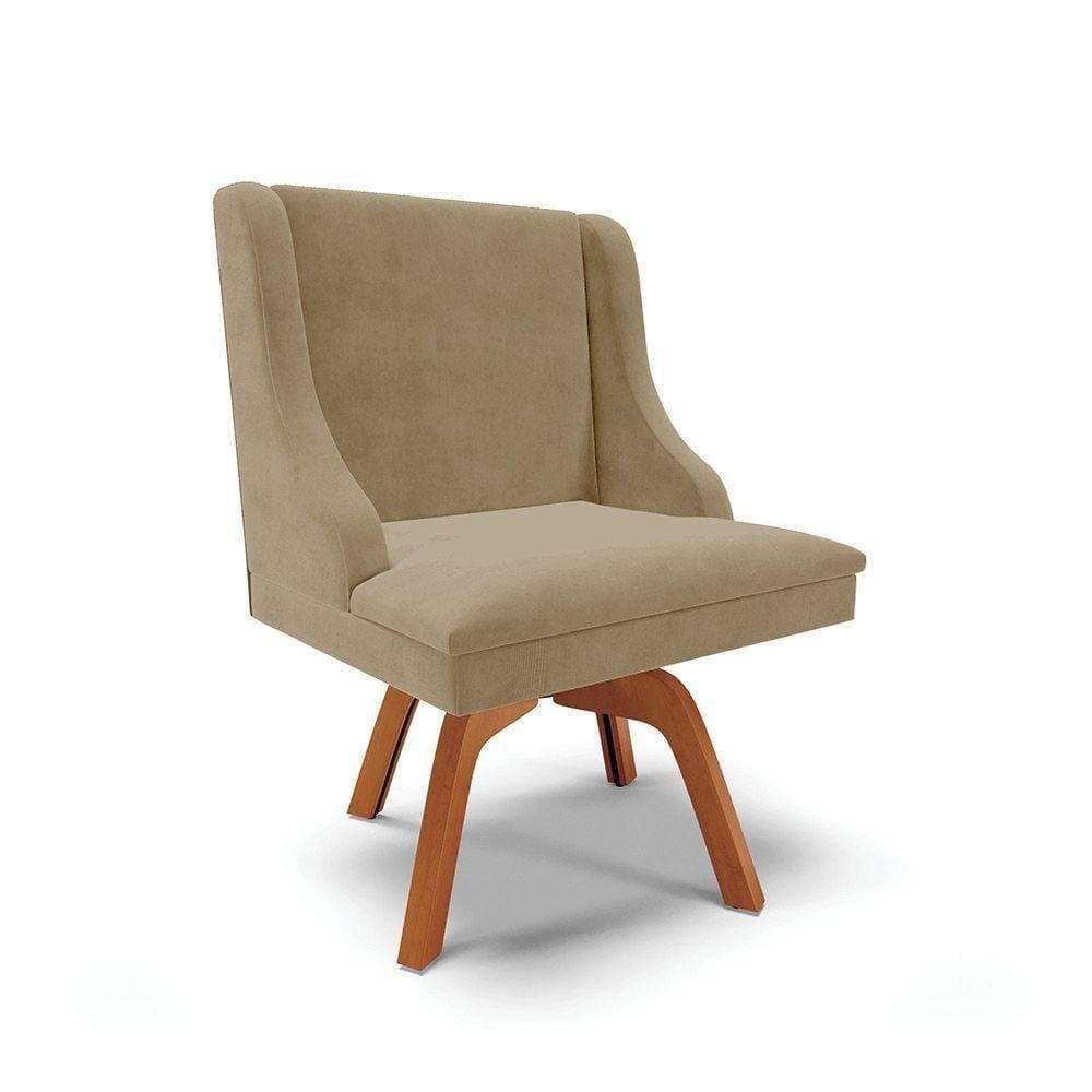 Cadeira Suede Marrom Rato Giratória De Madeira