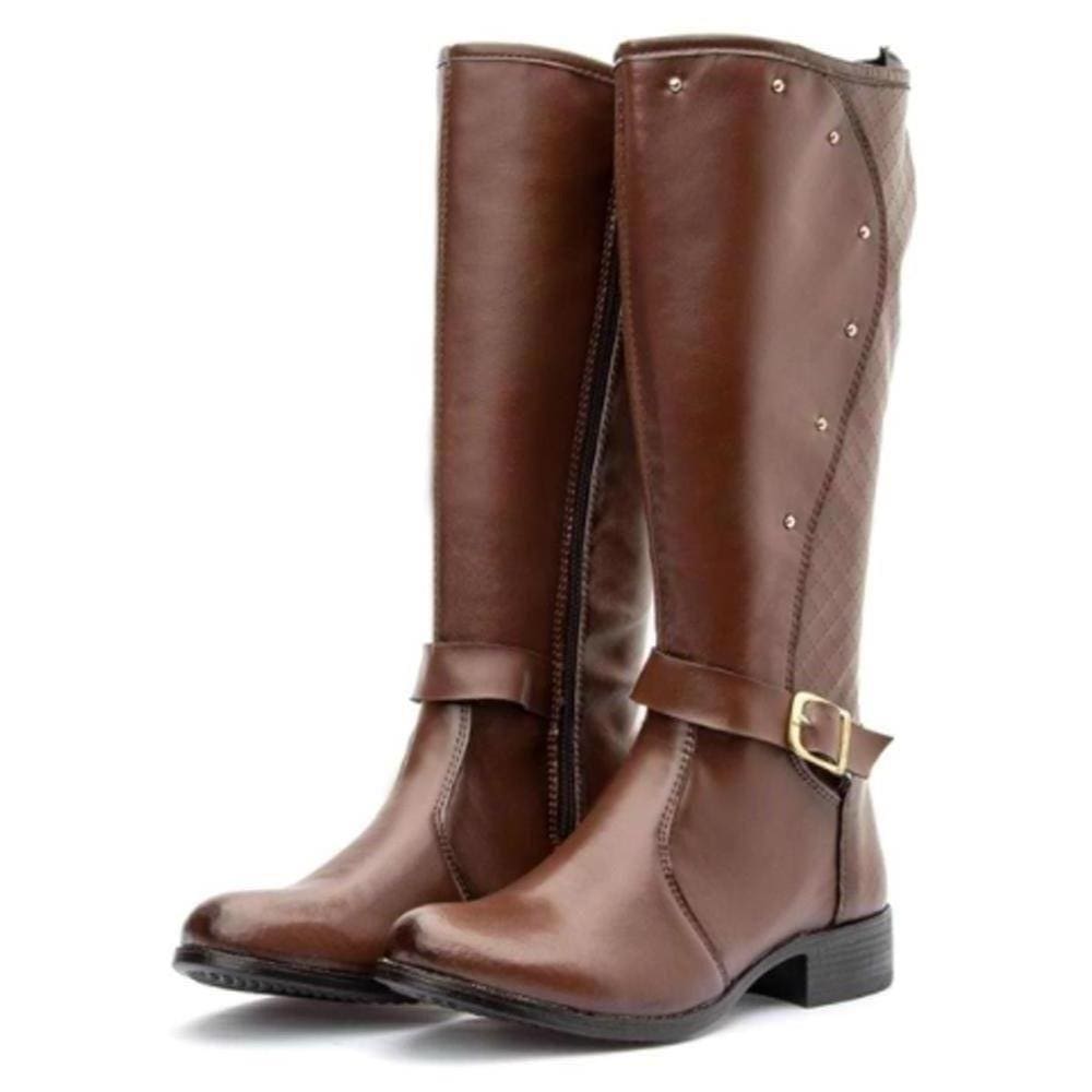 Bota Feminina Montaria Cano Médio Zíper Detalhe Fivela