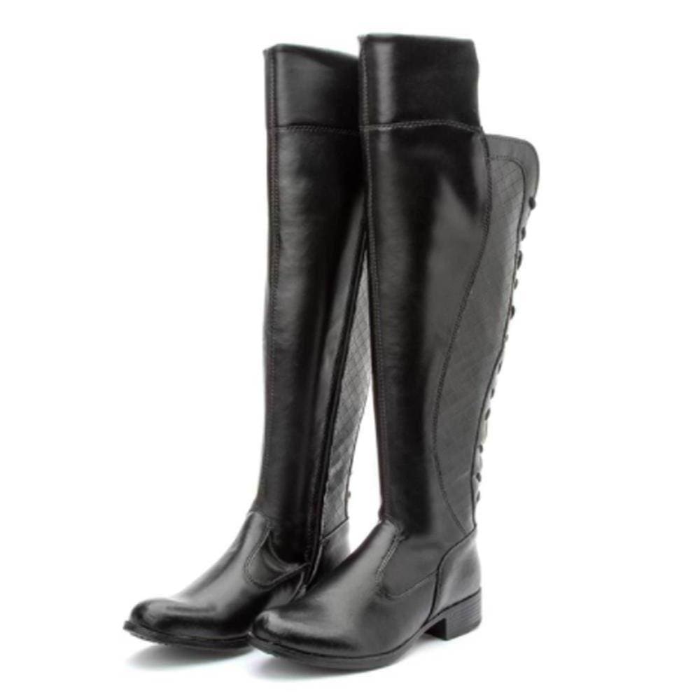 Bota Over the knee Feminina Zíper Salto Baixo Confortável