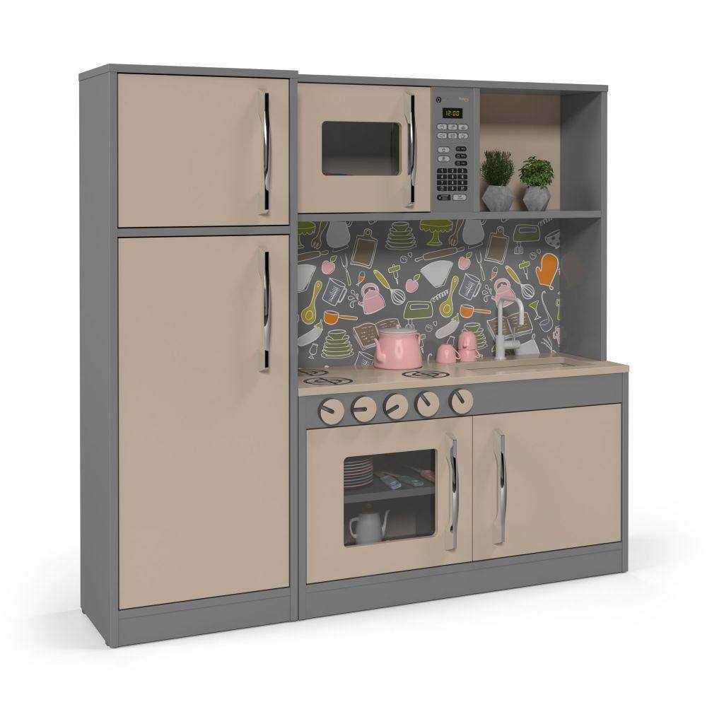 Cozinha Infantil com Refrigerador Diana MDF Cinza Ofertamo