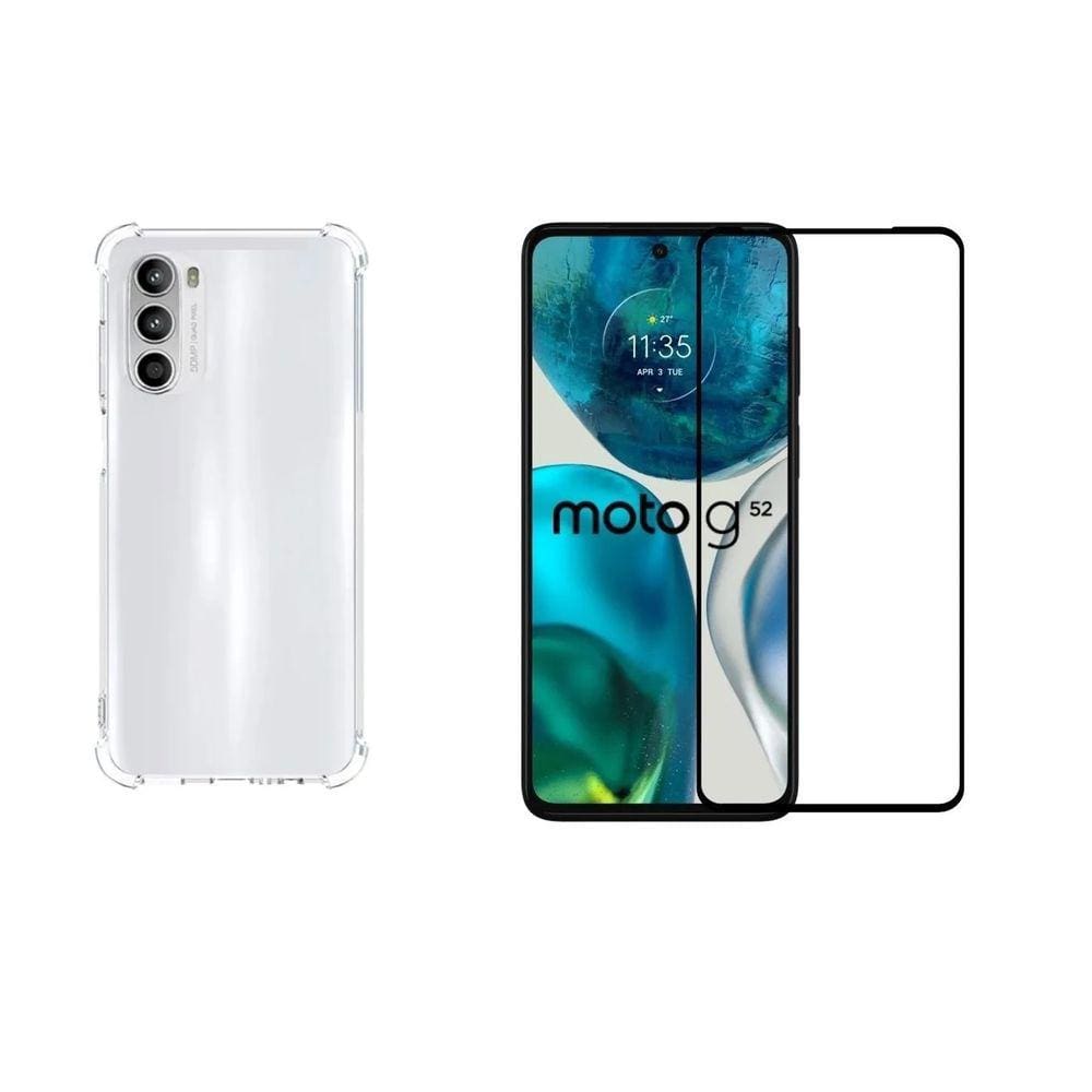 Kit Capa Capinha Reforçada Antishock Compatível Motorola Moto G52 4G + Película De Vidro 3D 5D 9D