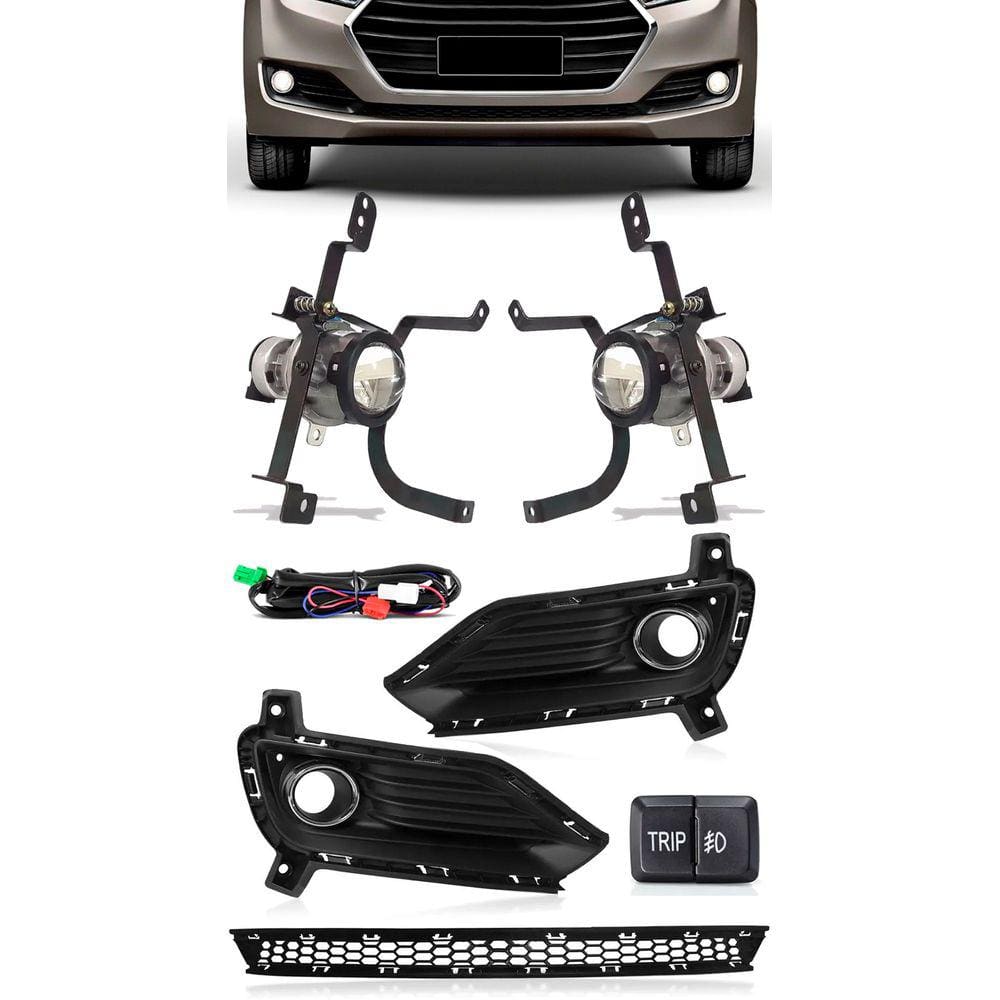 Kit Farol de Milha Neblina Hyundai HB20 2016 2017 2018 2019 Com Interruptor Trip + Molduras