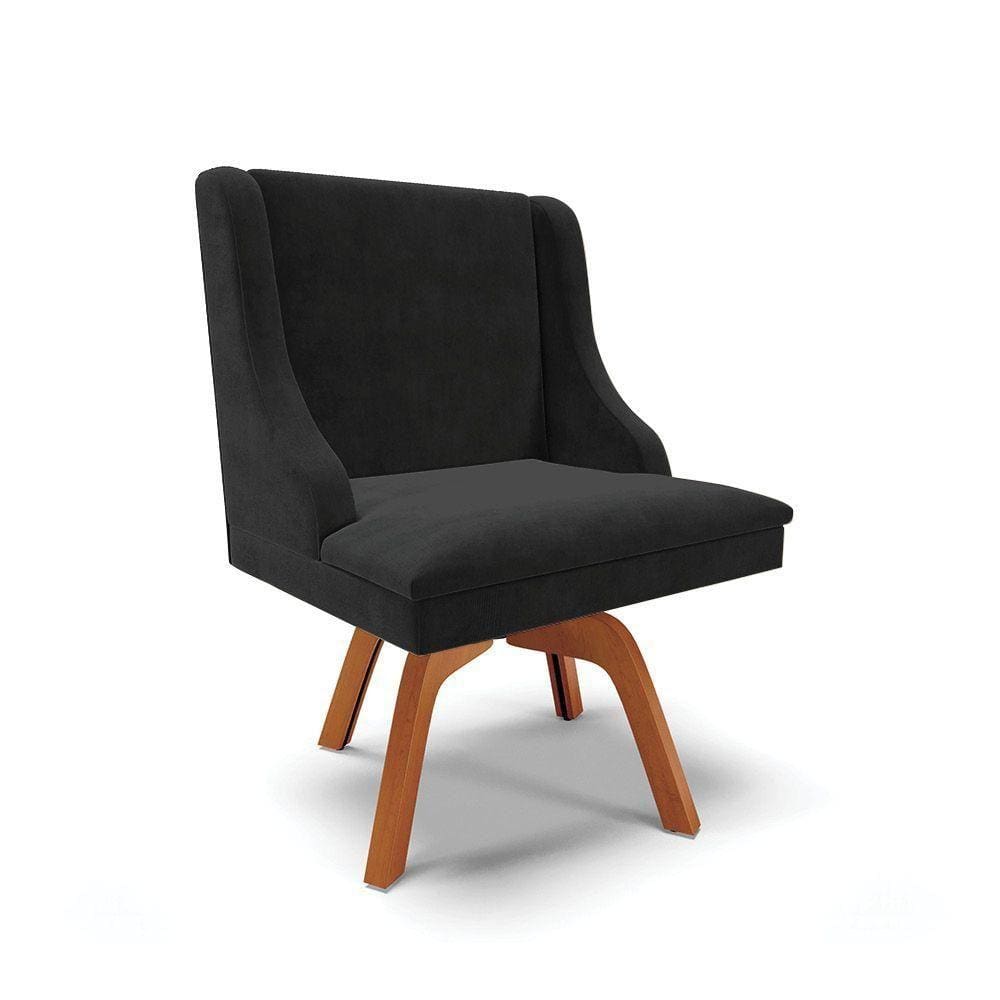 Cadeira Suede Preto Giratória De Madeira