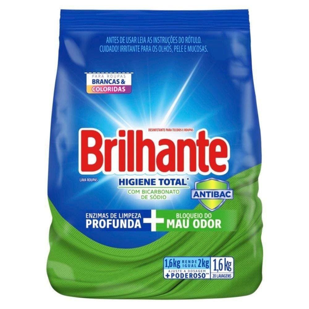 Sabão em Pó Brilhante Higiene Total Sanitizante 1,6Kg Embalagem com 7 Unidades