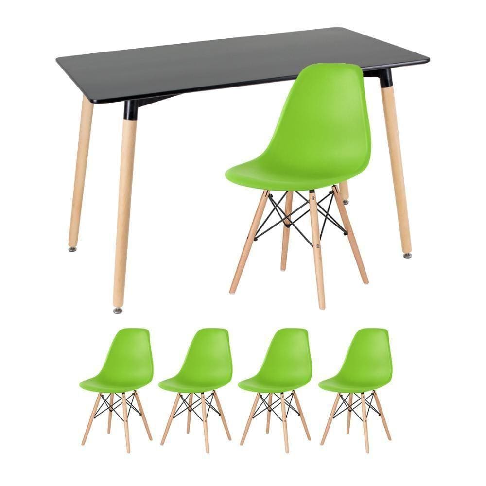 Mesa Retangular 60 X 120 Cm Preto + 4 Cadeiras Verde Claro