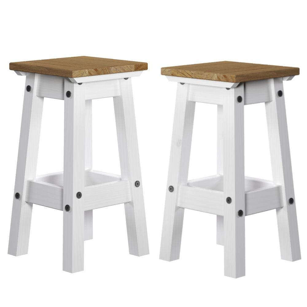 Duas Banquetas de Madeira Maciça Branco Lavado CRW106