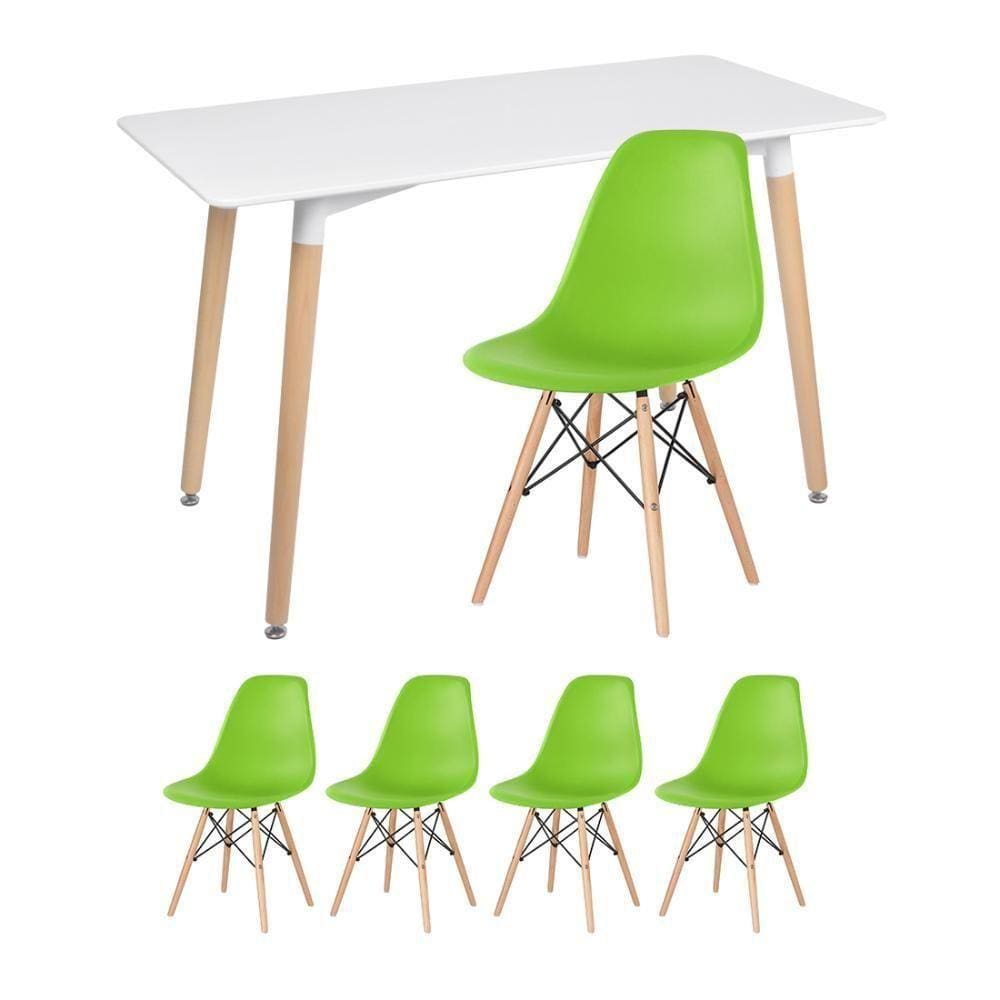 Mesa Retangular 60 X 120 Cm Branco + 4 Cadeiras Verde Claro