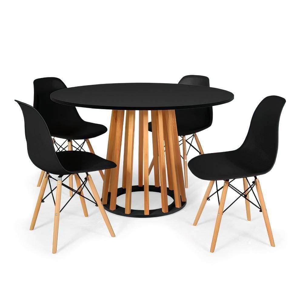 Conjunto Mesa De Jantar Talia Amadeirada Preta 120cm Com 4 Cadeiras Eames Eiffel - Preto