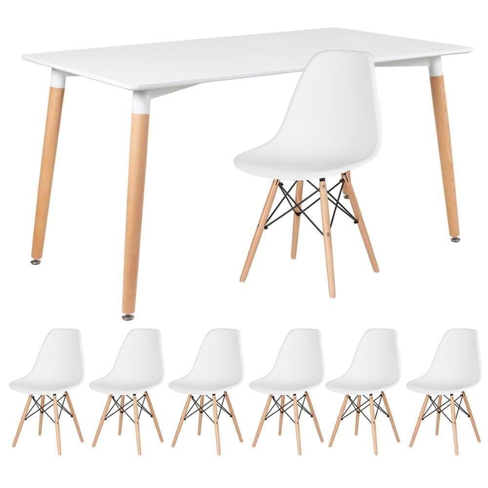 Mesa Retangular 80 X 140 Cm Branco + 6 Cadeiras Branco