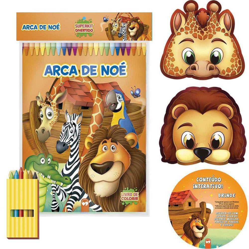 Livro Infantil Colorir Super Kit Arca De Noé Com Giz