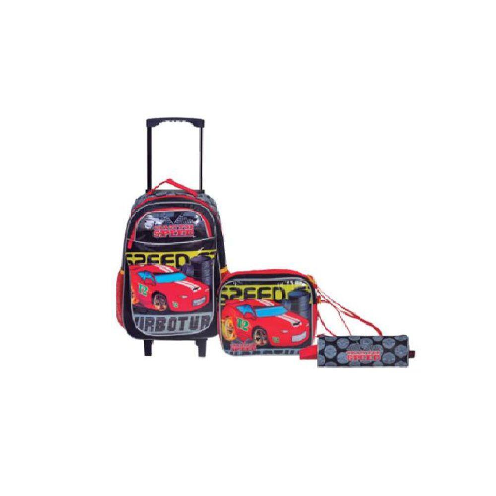 Kit Escolar Mochila carrinho, lancheira e estojo Infantil
