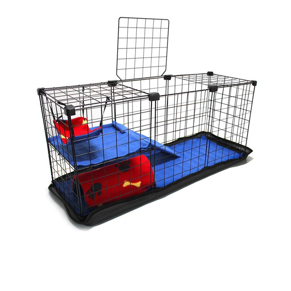 Cercado Pet Porquinho da India 30x90x40 Preto com Teto Toca Rede e Tapete Higienico Macho