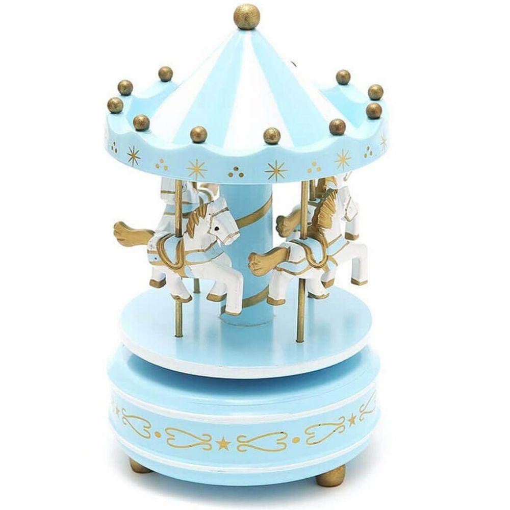 Carrossel Caixinha Toca Música Bebê Cavalinhos Azul