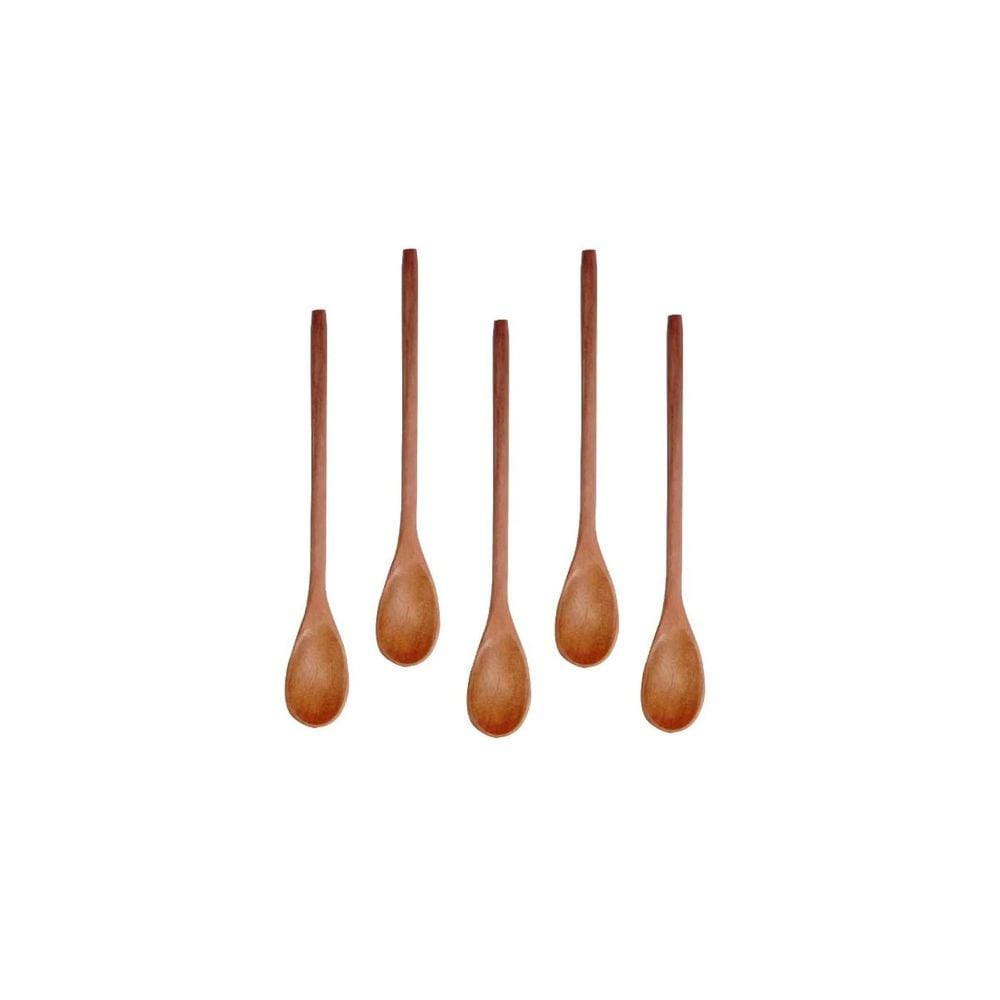 Kit 5 Peças Colher De Pau Madeira Modelos Mingau 27 Cm