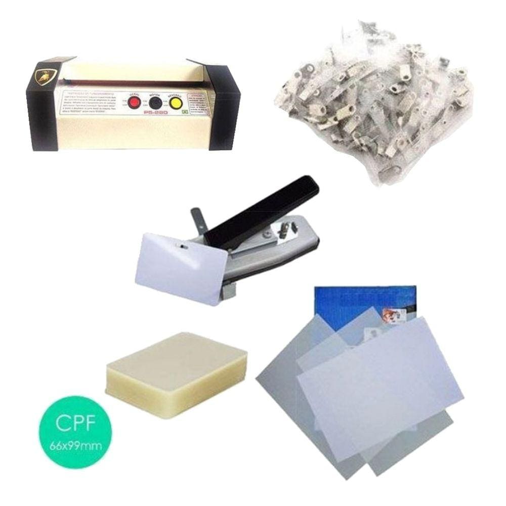 Kit Plastificadora, Furador, Polaseal, Folhas e Clip Jacaré