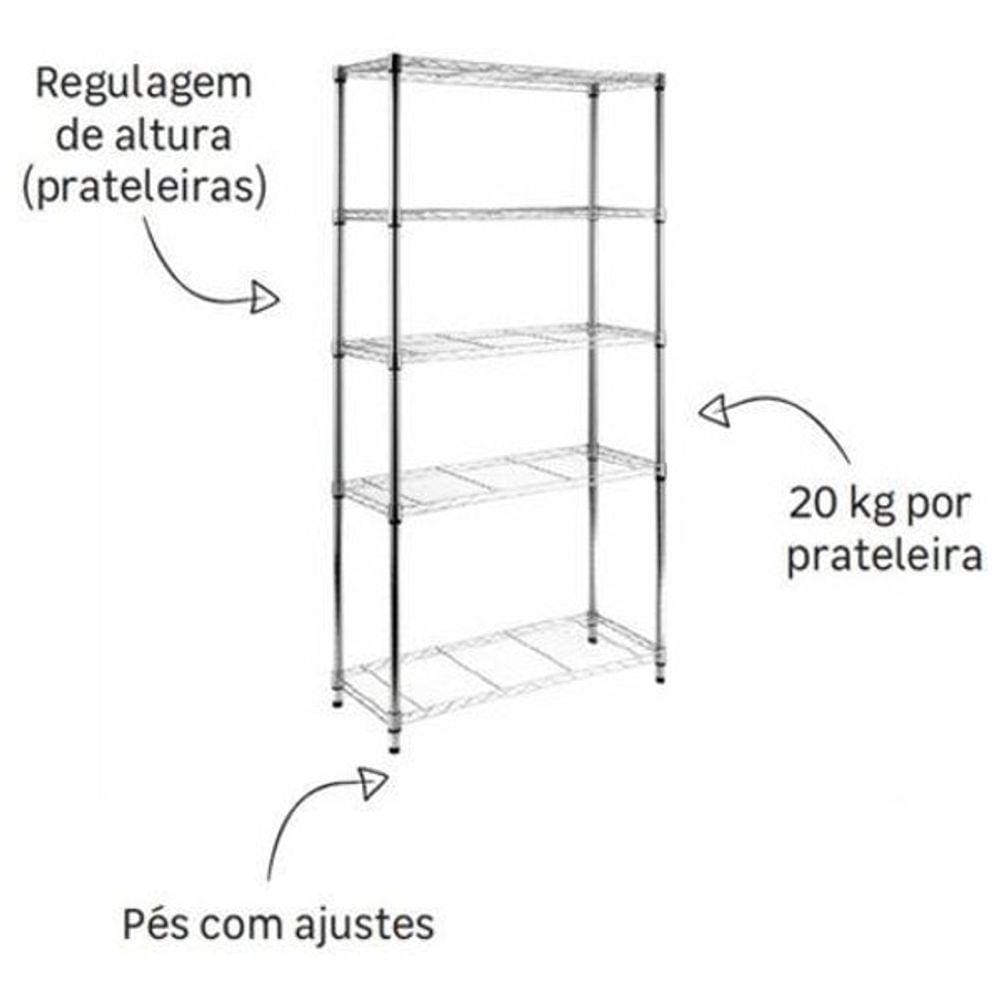 Estante Organizadora Multiuso Aço Cromado 180X90X35Cm Deluxe