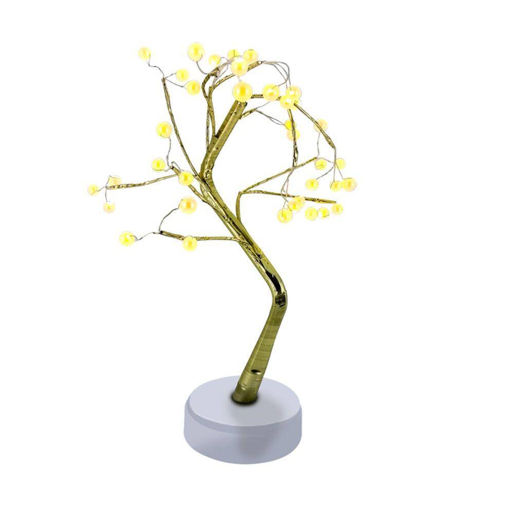 Árvore Luminária Dourada Bolinha LED 36 Lâmpadas USB 48cm - Magizi