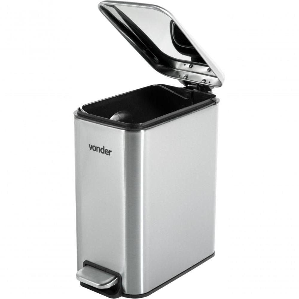 Lixeira Retangular 5 Litros Inox Cinza Vonder